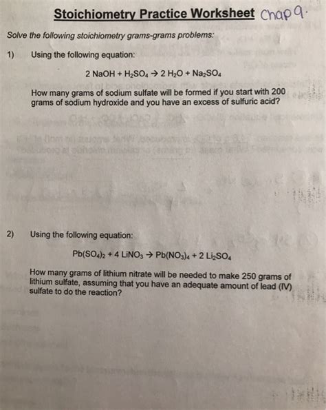 Grams To Grams Stoichiometry Practice