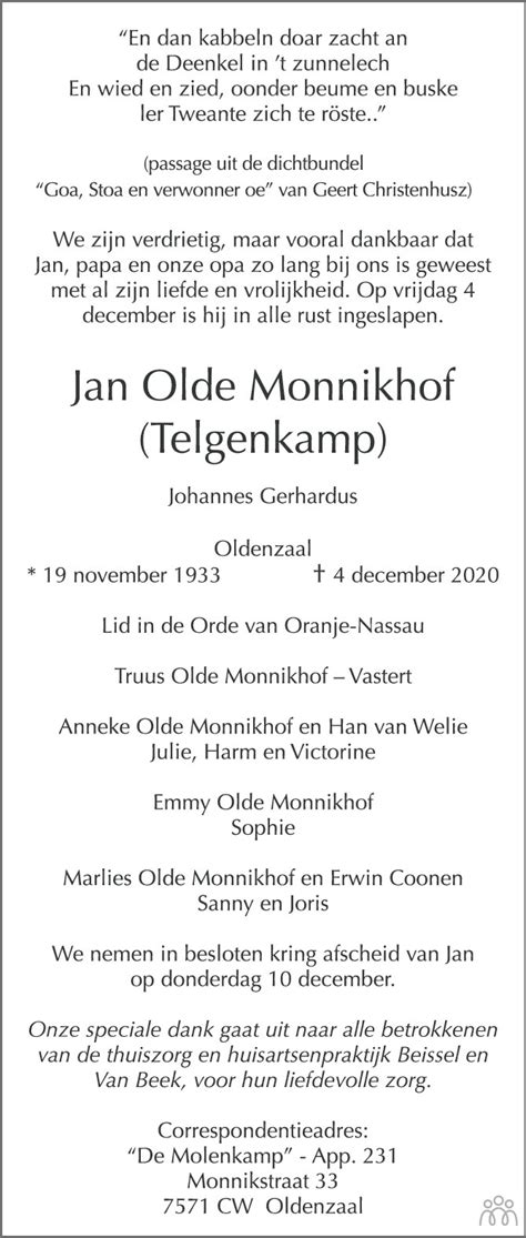 Jan Johannes Gerhardus Olde Monnikhof Telgenkamp 04 12 2020