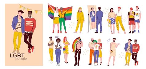 Free Vector Lgbt Community People Flat Composition Set Of Gay Lesbian