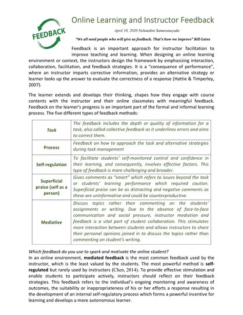 learning  instructor feedback