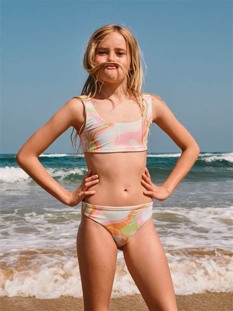 Hibiscus Reversible Two Piece Bikini Set For Girls Roxy