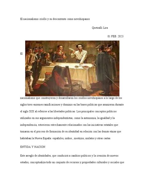 El Nacionalismo Criollo Y Su Descontento Como Novohispanos Pdf