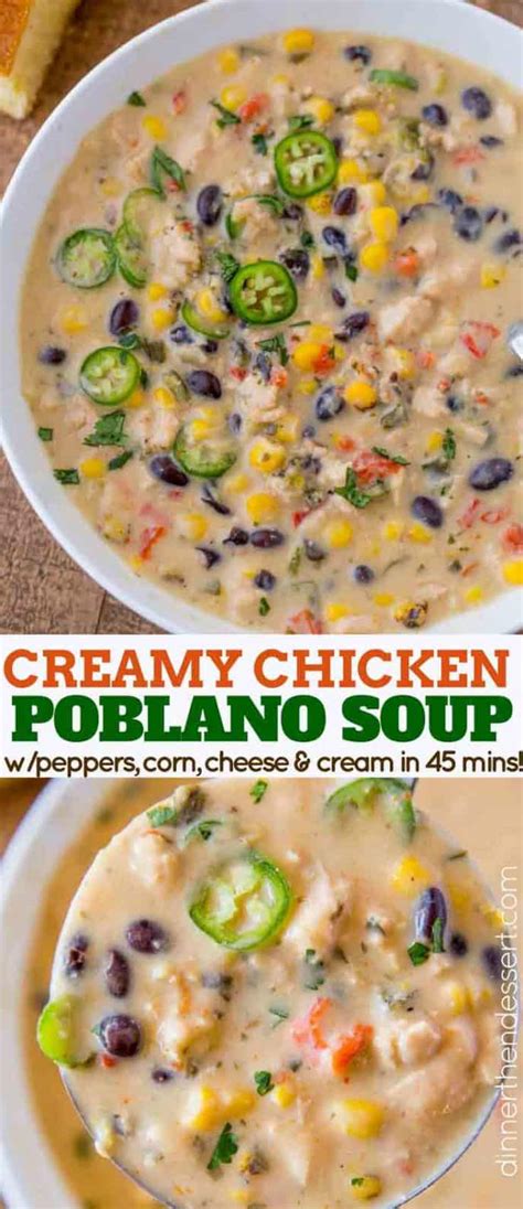 Easy Creamy Chicken Poblano Pepper Soup Dinner Then Dessert