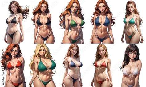 Set Of Cute Sexy Woman In Bikini Swimsuit Collection Of Png Illustrations Isolated Transparent