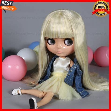Nude Blythe Doll Straight Blonde Hair Glossy Face Jointed Body Tan Skin Ebay