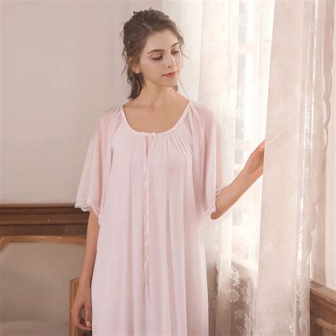 Night Dress White Pink Nightgown Women Nightgowns Cotton Short Sleeve