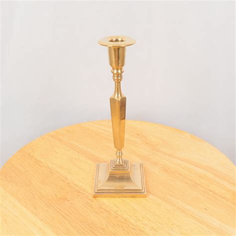 A Single Vintage Solid Brass Candle Holder Candle Stick Holder On A Square Base Vintage Solid