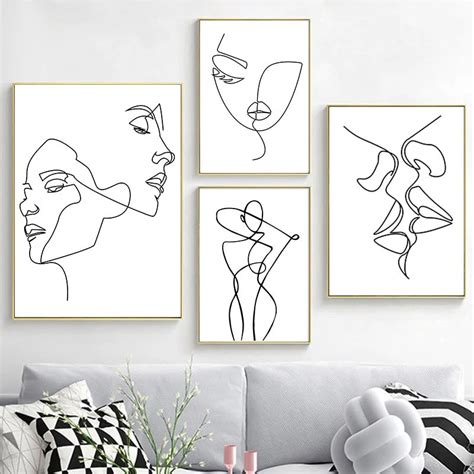 Nordic Minimalist Figures Line Art Sexy Woman Body Nude Wall Canvas Paintings Drawing Posters