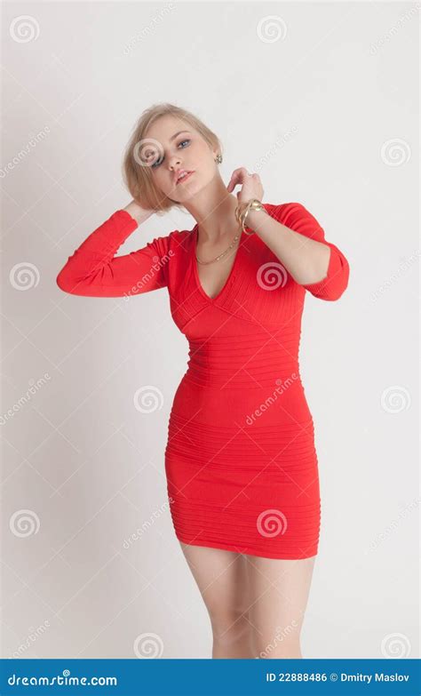Blonde In A Red Dress Stock Photo Image Of Female Blonde