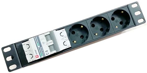 Блок розеток 10", с автоматом 2P 6A, 3 розетки Schuko, клеммная колодка ...