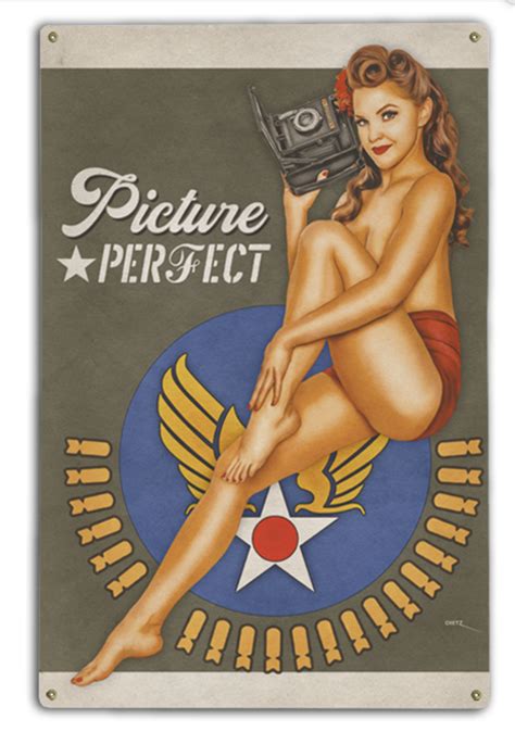 PICTURE PERFECT NOSE-ART PIN-UP---METAL SIGN - Pin-Ups For Vets Store