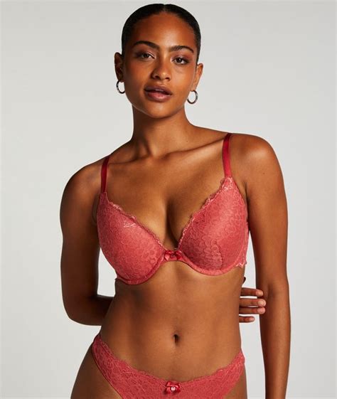 Hunkem Ller Dames Lingerie Voorgevormde Push Up Beugel Bh Marine Rood Maat E Bol