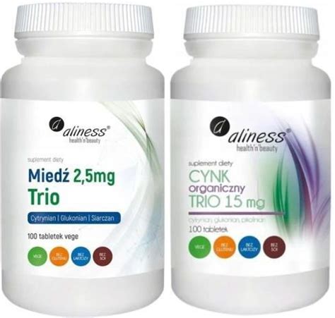 Zestaw Aliness Cynk organiczny TRIO 15 mg Miedź trio 2 5 mg x 100