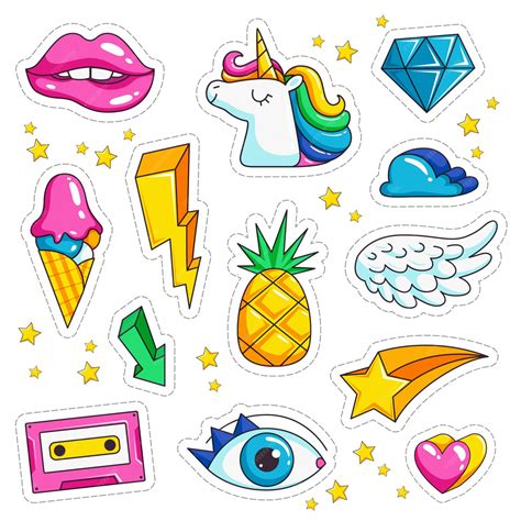 Ретро наклейки. Симпатичные цветные сладкие поцелуи куртка временные 90 ...