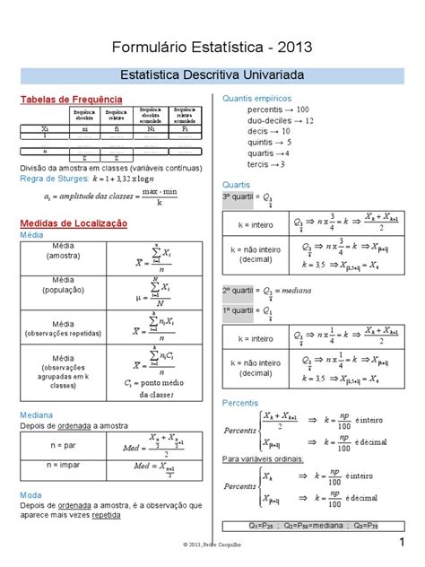 Formula De Estatistica - Formulário Estatistica Descritiva Univariada e Bivariavada ...