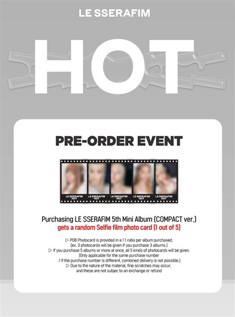 LE SSERAFIM 5TH MINI ALBUM HOT COMPACT VER KPOP USA WITHMUU OFFICIAL SPECIAL FILM PHOTOCARD