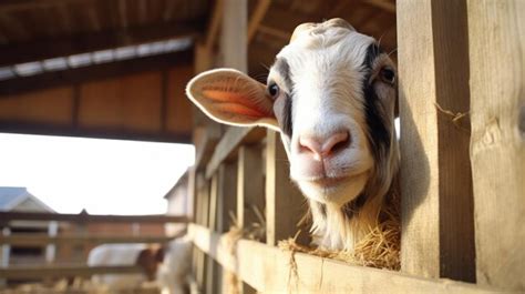 Premium Ai Image A Goat Sticking Its Head Out Of A Fence