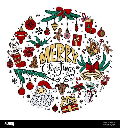 Christmas Doodles Set Merry Christmas Greeting Card Vector