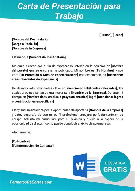 Carta de Presentación para Trabajo 2025 Formatos de cartas