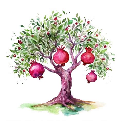 Premium Ai Image A Painting Of A Tree With Pomegranates Growing On It