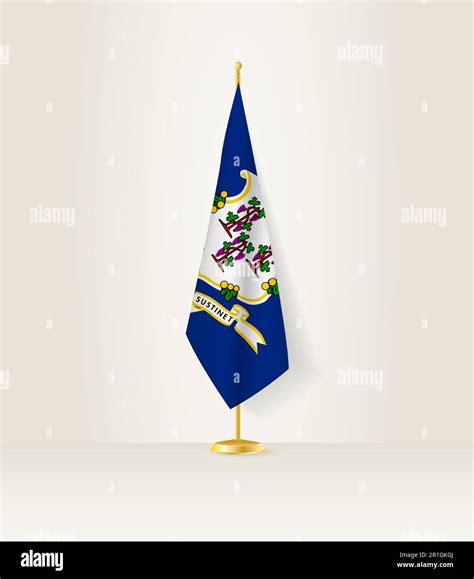 Connecticut Flag On A Flag Stand Vector Illustration Stock Vector