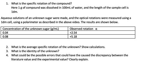 solved determining  specific rotation   compound  cheggcom