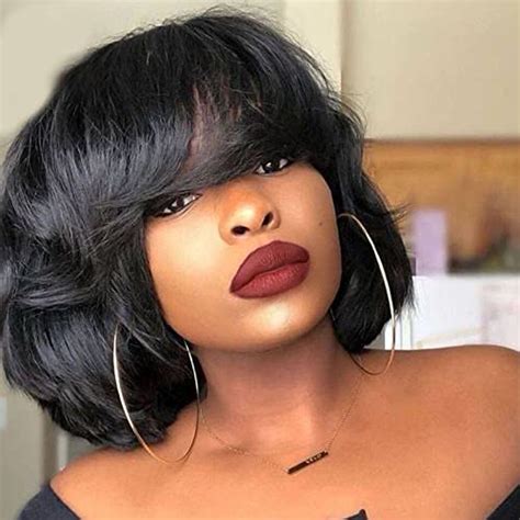 Amazon 10inch Short Yaki Wavy Bob Human Hair Wig With Bangs 150