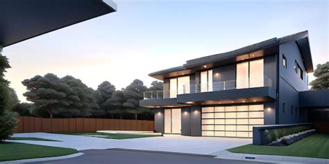 Premium AI Image | a modern house with a driveway in front of it