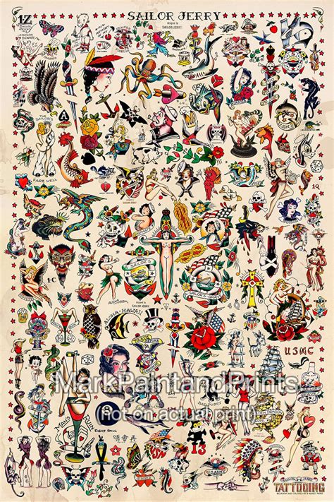 Sailor Jerry Tattoo Designs Flash Done On Hahnemuhle Fine Etsy