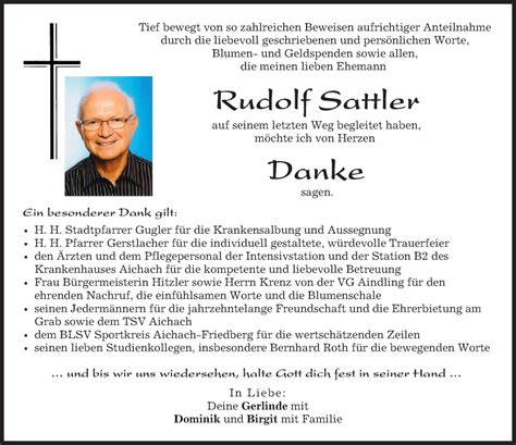 Traueranzeigen Von Rudolf Sattler Augsburger Allgemeine Zeitung