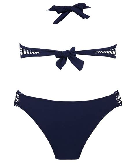 Mesh Lace Trim Bikini V Neck Longline Halter Cheeky Swimsuit For Women Deep Navy CX188TG3E9Q