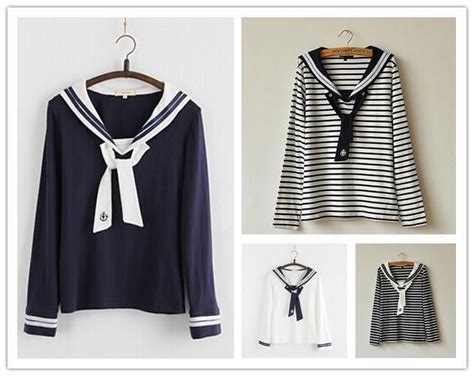 Harajuku Kawaii Girls School Navy Style Blouse Sailor Collar T Shirt