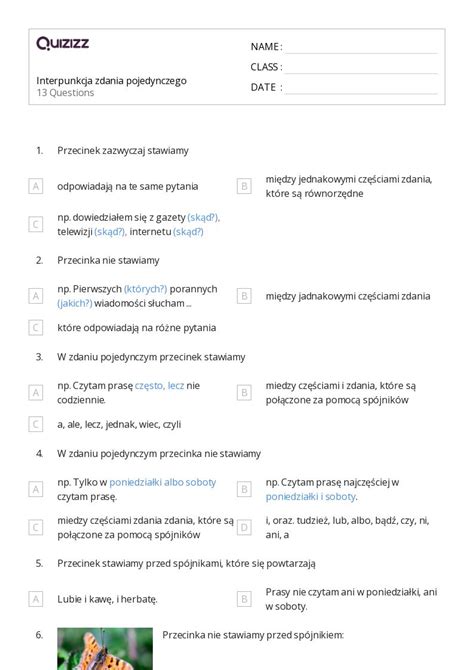 Ponad 50 Zdania Interpunkcja Arkuszy W Quizizz Darmowe I Do Druku