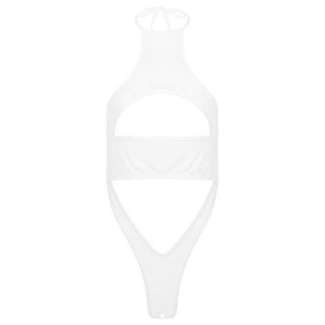 Iixpin Body String Sexy Femme Ouvert Entrejambe Halter Neck Bikini Dos Nu Lingerie Bondage Blanc