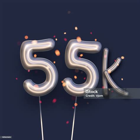 Silver Balloon 55k Sign On Dark Blue Background Stock Illustration ...