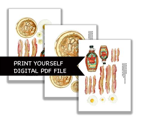 Printable Breakfast Card Kit Printable Breakfast Watercolor Clipart
