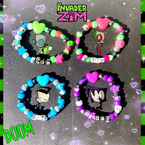 Invader Zim Inspired Kandi Singles Gaz Gir Dib Zim Scene Kandi Y2K