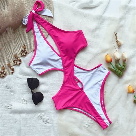 Ersazi Bikini Sets For Women Women One Piece Swimsuit Backless Patchwork Bandage Bikini Beach