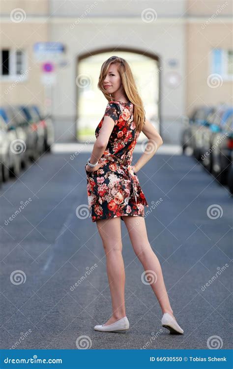 Beautiful Blonde Woman In A Colorful Summer Dress Stock Photo Image Of Vienna Summer 66930550