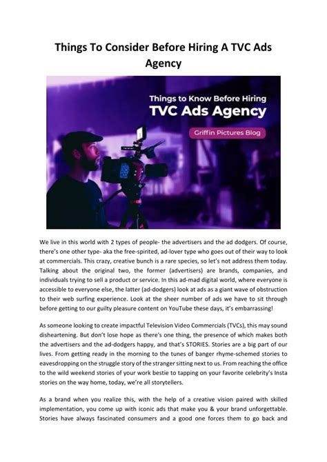 Ppt Things To Consider Before Hiring A Tvc Ads Agency Powerpoint