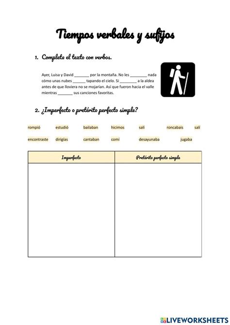 Tiempos Verbales Y Sufijos Worksheet Live Worksheets