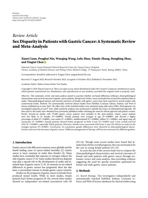 PDF Sex Disparity In Patients With Gastric Cancer A Systematic Review And Meta Analysis