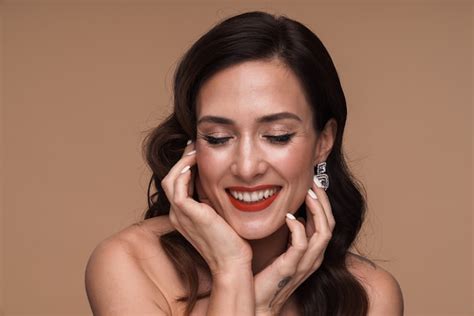 Premium Photo Beauty Portrait Of Brunette Gorgeous Adult Half Naked Woman Smiling Isolated