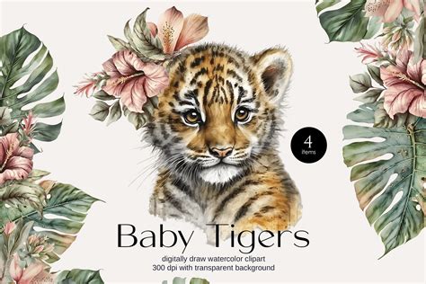Watercolor Cute Baby Tiger Clipart Graphic By Elena Dorosh Art