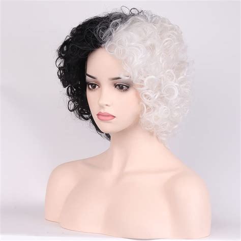 Righton Black White Wig Two Tone Wig Short Curly Wig Synthetic Wigs Black White Wig Split Wigs