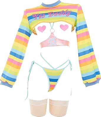 Amazon MEOWCOS Women S Lingerie Rainbow Stripe Lingerie Top And