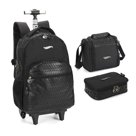 Mochila Escolar Rodinha Lancheira Estojo L Pis Hot Wheels Meninos Lika Bijuterias