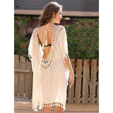 Robe De Plage Femme Bikini Cover Up Col En V Gland Crochet Couleurs Multiples Couleurs