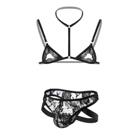 Men S Sexy Underwea Set Mini Lace Transparent Bra Briefs Sex Lingerie Sissy Fetish Bikini Exotic