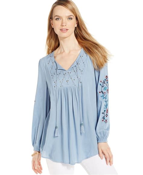 Style And Co Embellished Peasant Top Only At Macys Tops Women